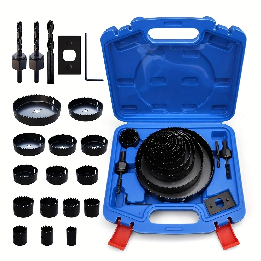 Hole Saw Set，with 2*Drill Bits，1*Installation Plate，1 Hex Key，with Storage Box, Ideal for Soft Wood, Plywood, Drywall, PVC