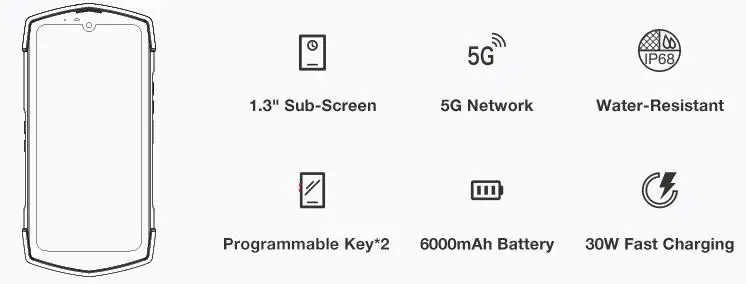 Unihertz-1 Ticktock(5G) , Cpu Dimensity 700 120Hz 6.3 Inches, 5G Nfc 6.3 Inches 8+128G Three Proof Smartphone, 8Gb Ram 128Gb Rom