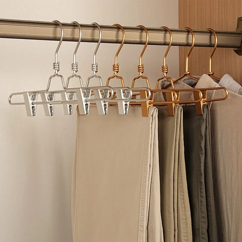 5pcs High Quality Aluminum Alloy Trousers Hangers,Premium Skirt Hanger with Clip for Adults,Multipurpose Wardrobe Storage Racks