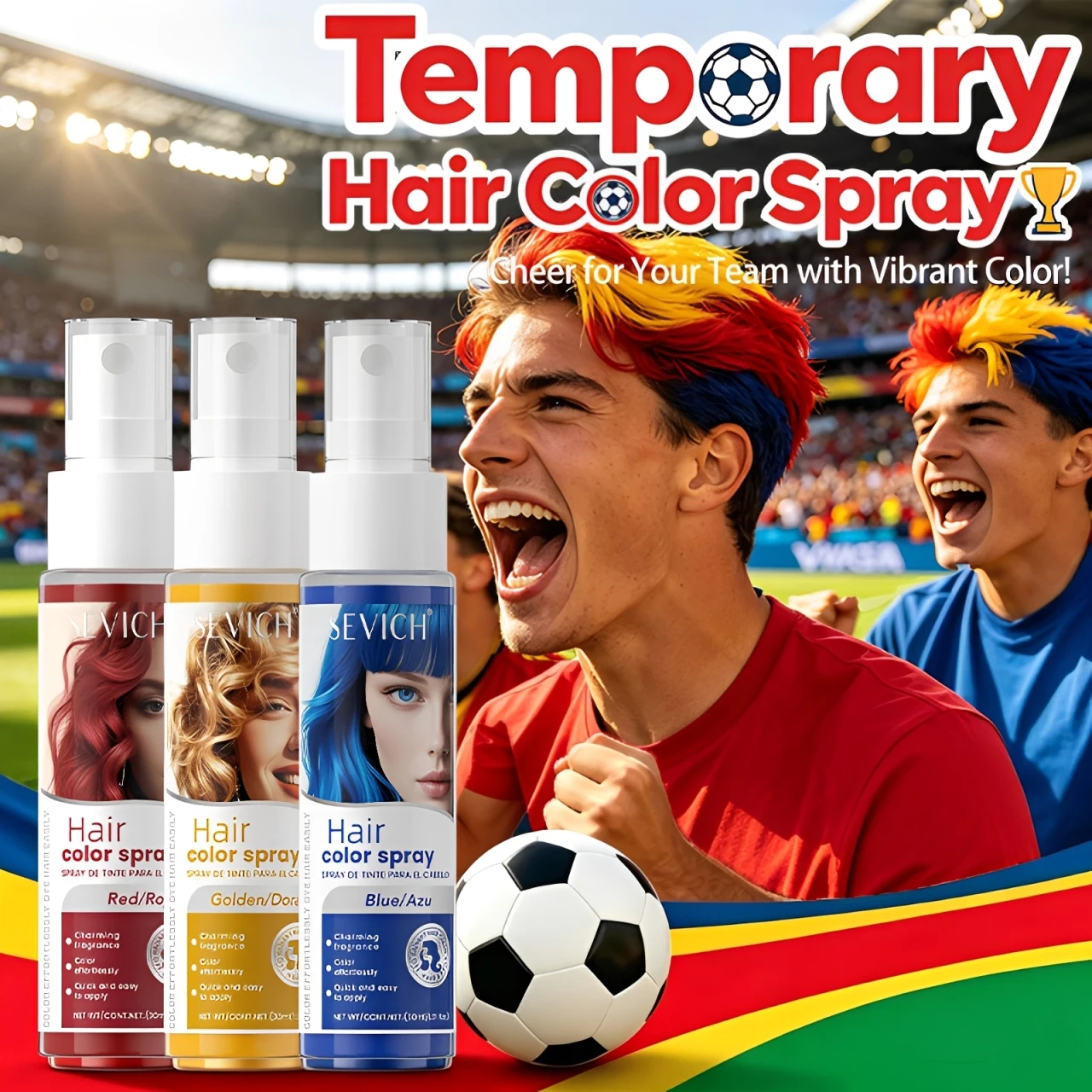 

Hair Color Spray Long Lasting Hair Dye Spray Instant Hair Salon Multi Color Hair Colour Cream for Festive Party Socccer Fan Gift