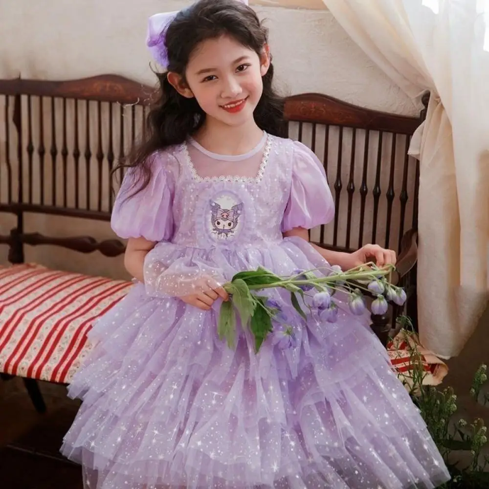 

Sanrio Kuromi праздничное платье принцессы для девочек, детский костюм, повседневная летняя одежда, юбка на день рождения и свадьбу для девочек, От 3 до 10 лет