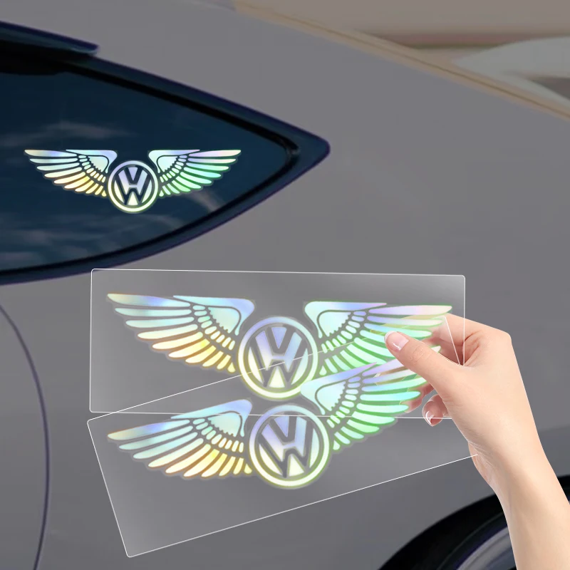 Car Logo Angel Wings Decoration 3D Reflective Waterproof Sticker For Volkswagen VW Touran Beetle Golf Passat Jetta Polo Bora CC