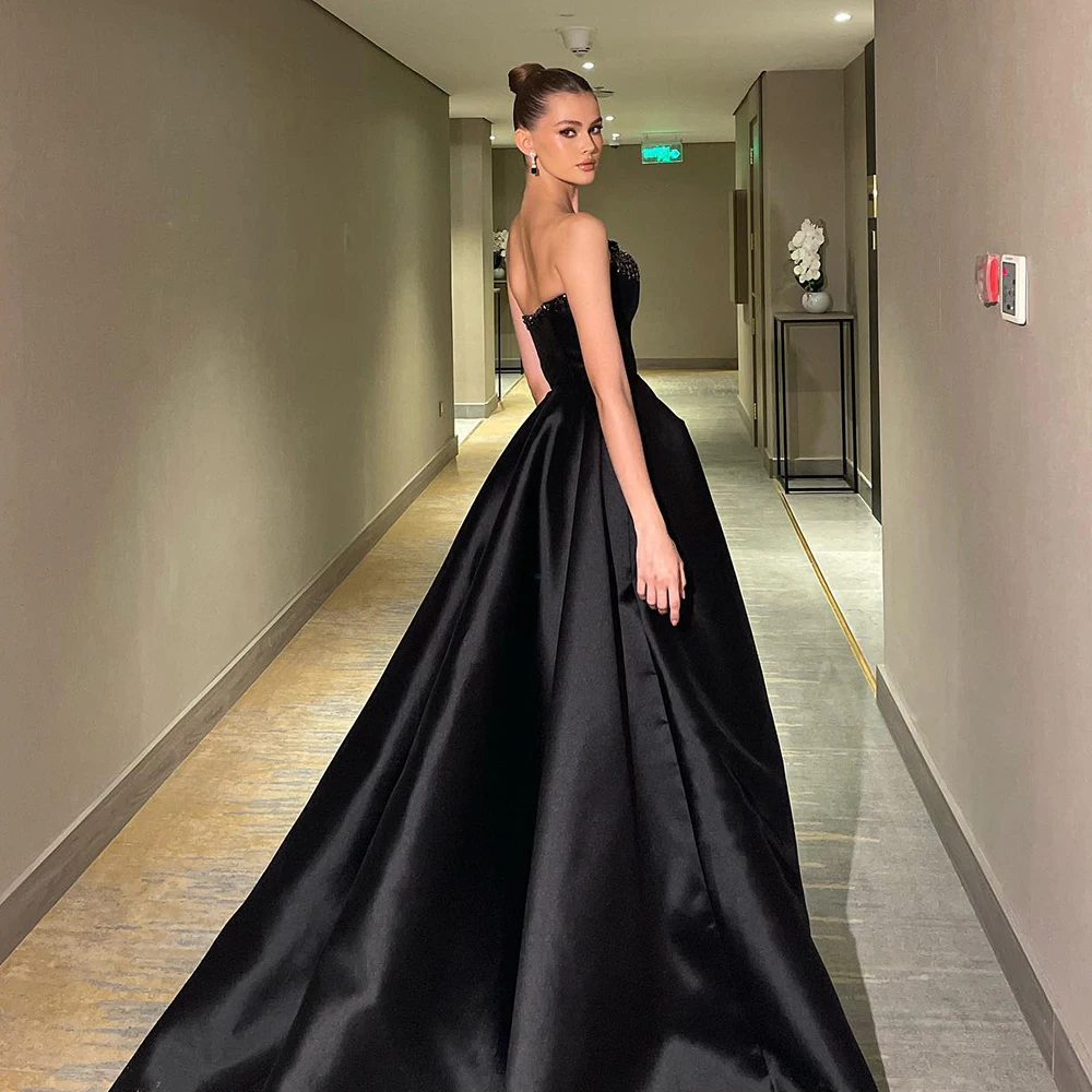 Luxury Prom Dress 2024 Black Orange Stain Strapless Side Slit Beads Elegant Evening Party Gowns for Women Bridal Wedding