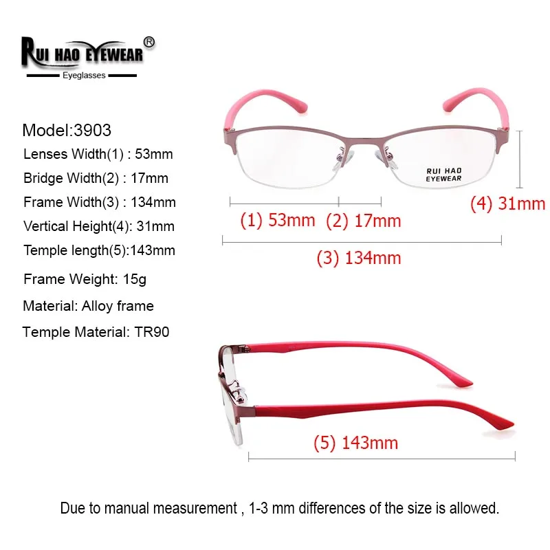 Women Eyeglasses Frame 4 Color Stainless Steel Business Glasses Frame With TR90 Temple Half Rimless Spectacles Frame 3903