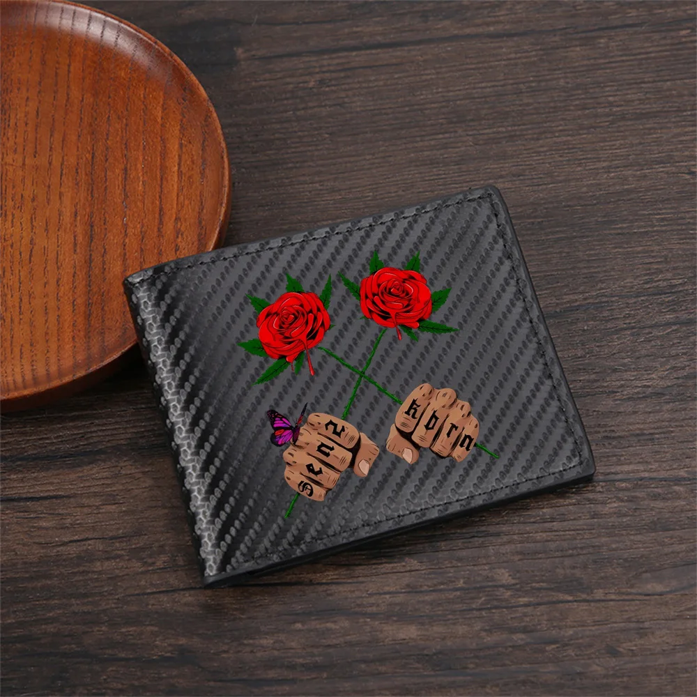 Roses fist butterfly hands design Men's Wallets Simple Business Modern Stylish Printing Design Gifts For Father Boyfriend Christ
