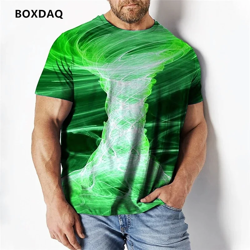 Fashion Cool Tornado Printed Pattern Men's T-Shirt Short Sleeve O-Neck Loose Casual Tops Breathable Comfortable 3d Print Man Tee