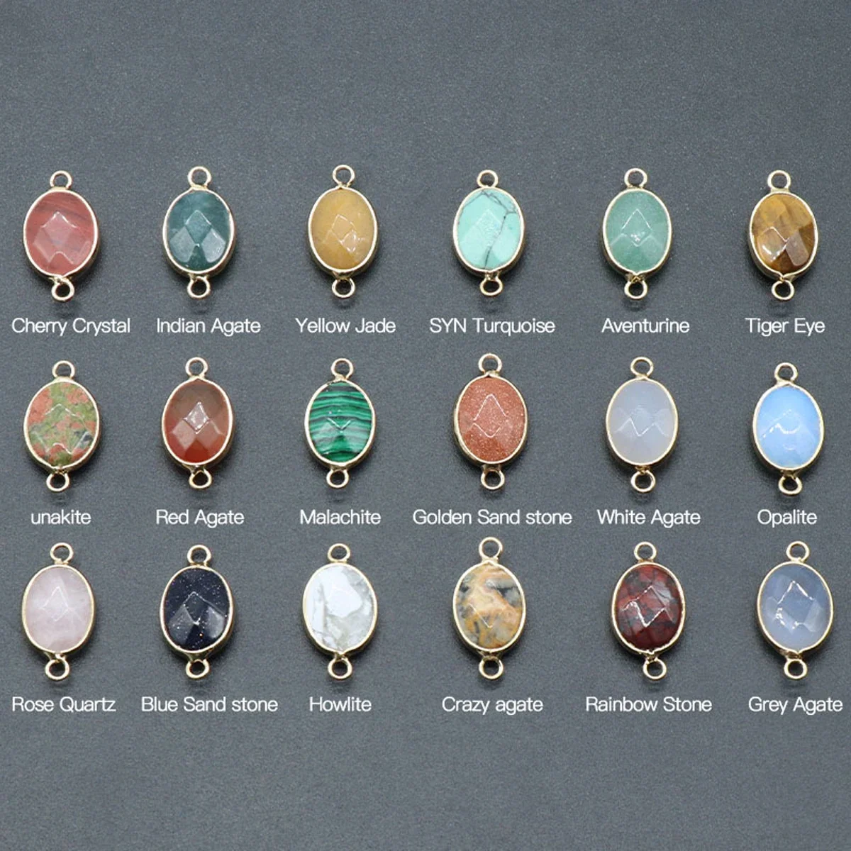 Natural Stone Crystal Double Hole Pendant Oval Shape Charms for Jewelry Making Supplies DIY Necklace Bracelet Accessory 25x13mm image 3