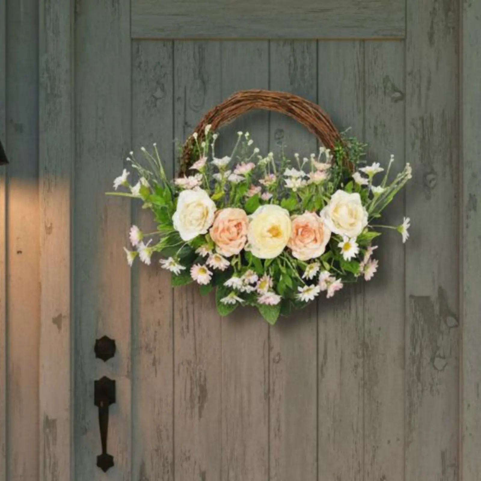 

Farmhouse Door Wreath Low Maintenance Artificial Bloom and Chamomile Wreath Hanging Flower Container Bright Hues House