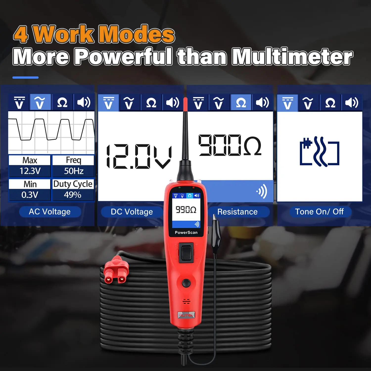 Testador de circuito automotivo PowerScan PS100, ferramenta universal de sonda de circuito de alimentação 12V 24V, localizador elétrico de curto-circuito aberto, Rel