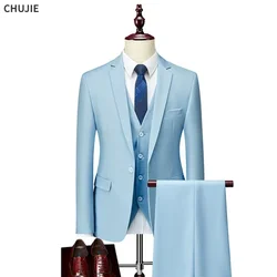 Men Suit 3 Pieces 2 Set Blazers Wedding Elegant Groom's Jackets Vest Pants Business Formal Full Coats 2024