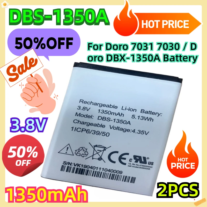 For Doro 7031 7030 / 1350mAh Doro DBX-1350A Battery 2pcs