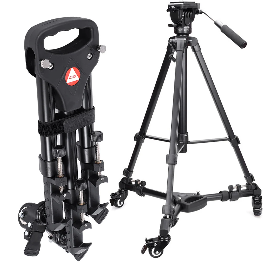 Camera Tripod Foldable Tripod  VX-600 Foldable Tripod Dolly 3 Wheels Stand Pulley Base Universal Camera Tripod Pulley