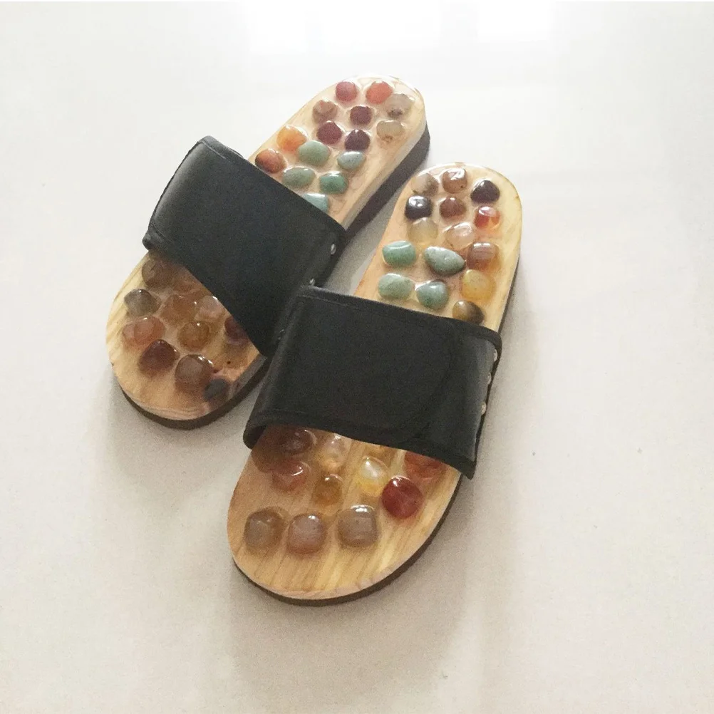 

1 Pair Massage Slippers Pu Rubber Anti-Slip Sole Foot Health Sandals For Plantar Fasciitis Relief Acupoints Black Size 40