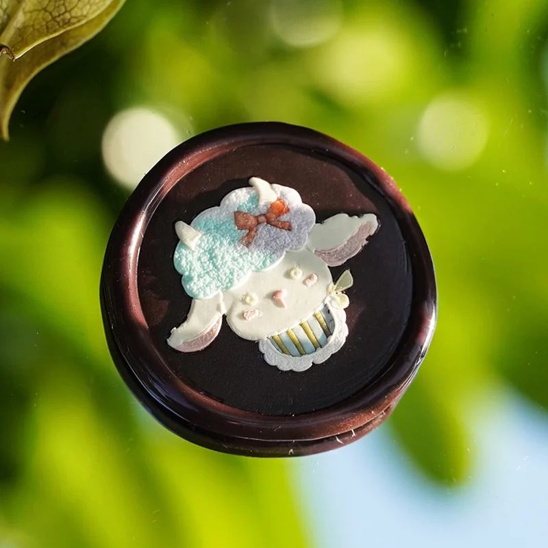 Nuevo sello de cera de cordero bonito, cabeza de latón, diseño único, sello de cera de sellado redondo de ovejas, tallado, letra en relieve 3d, sellos para álbum de recortes, Juguetes