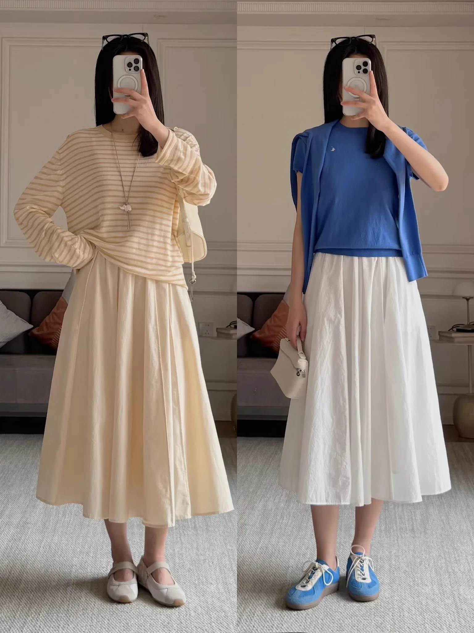 

Юбка А-силуэта с высокой талией, 12 плиссированными хлопковыми вставками, эффект стройности, средней длины, женская модная одежда, весенний сезон