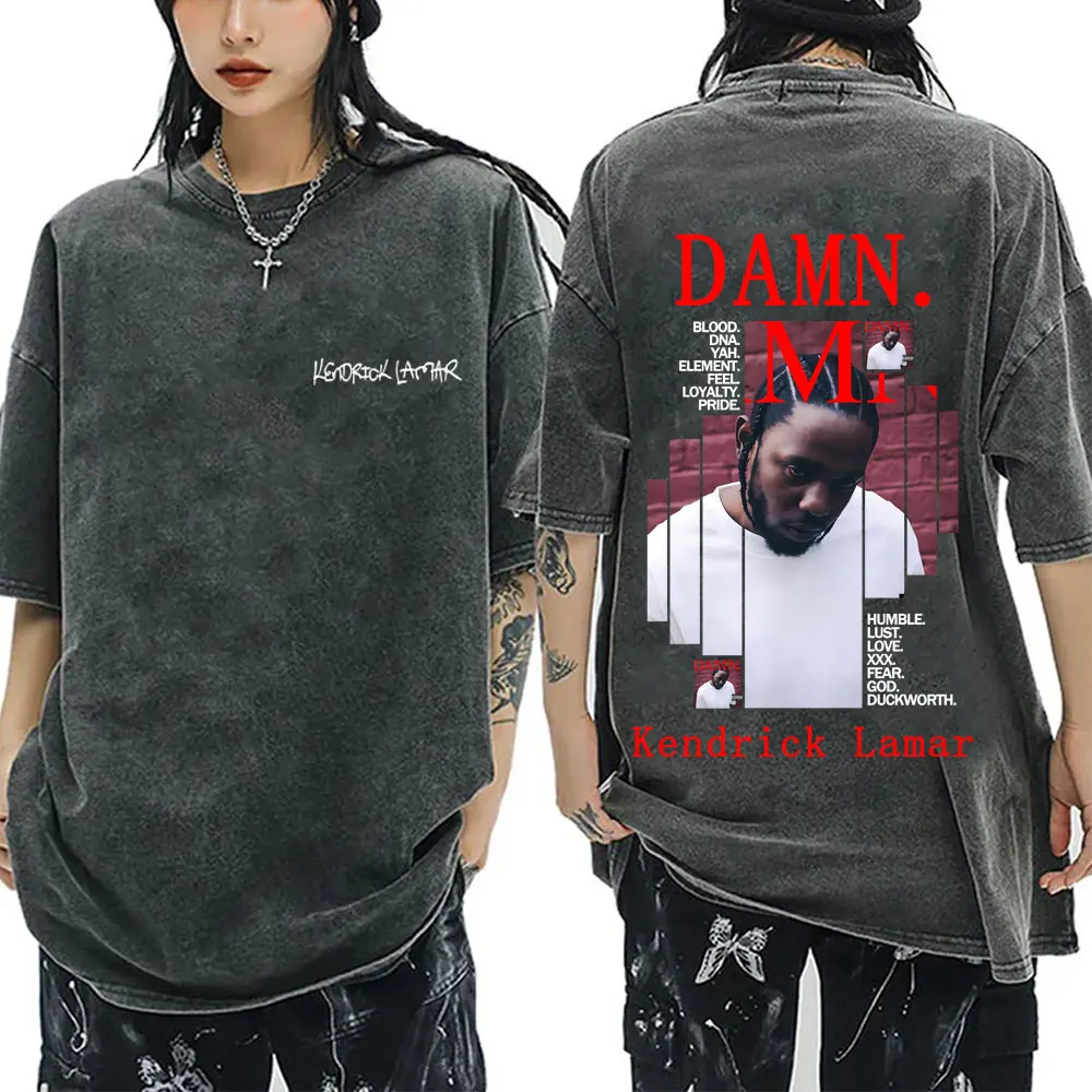 

Washed Vintage Rapper Kendrick Lamar Damn Album Graphic T Shirts Men Women Hip Hop Fashion T-shirts Men's Oversized Streetwear