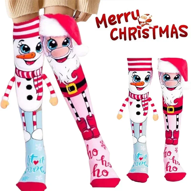 20PCS Fun Christmas Socks Santa and Snowman Novelty Women\'s Cozy Slipper Socks for Girls Women Fluffy Socks Santa Stocking