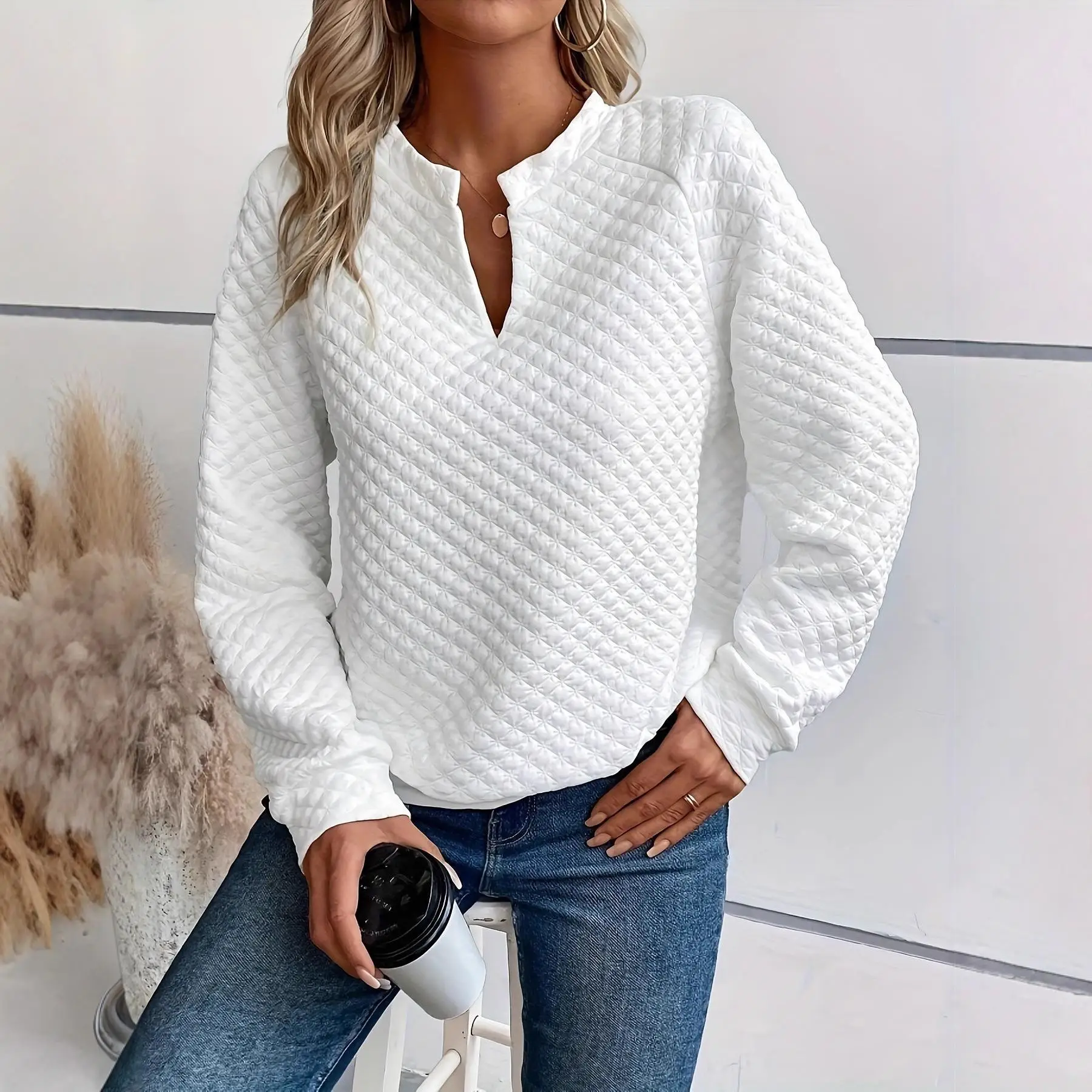 

Women's Deep V-Neck Spliced Long Sweatshirt Casual Comfortable Sleeveless Hoodie Color Block Design Winter Fashion