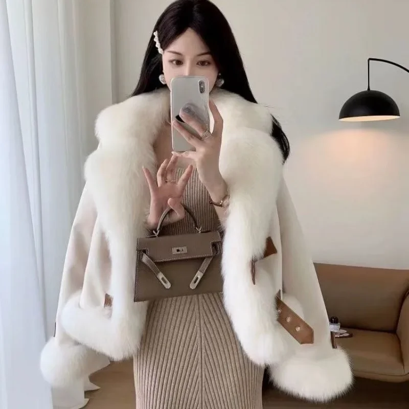 CHAXIAOA Light Luxury Winter Imitation Fur High-end Fashion Coat Women's Faux Fur Coats Splice Color Patchwork Short Jacket