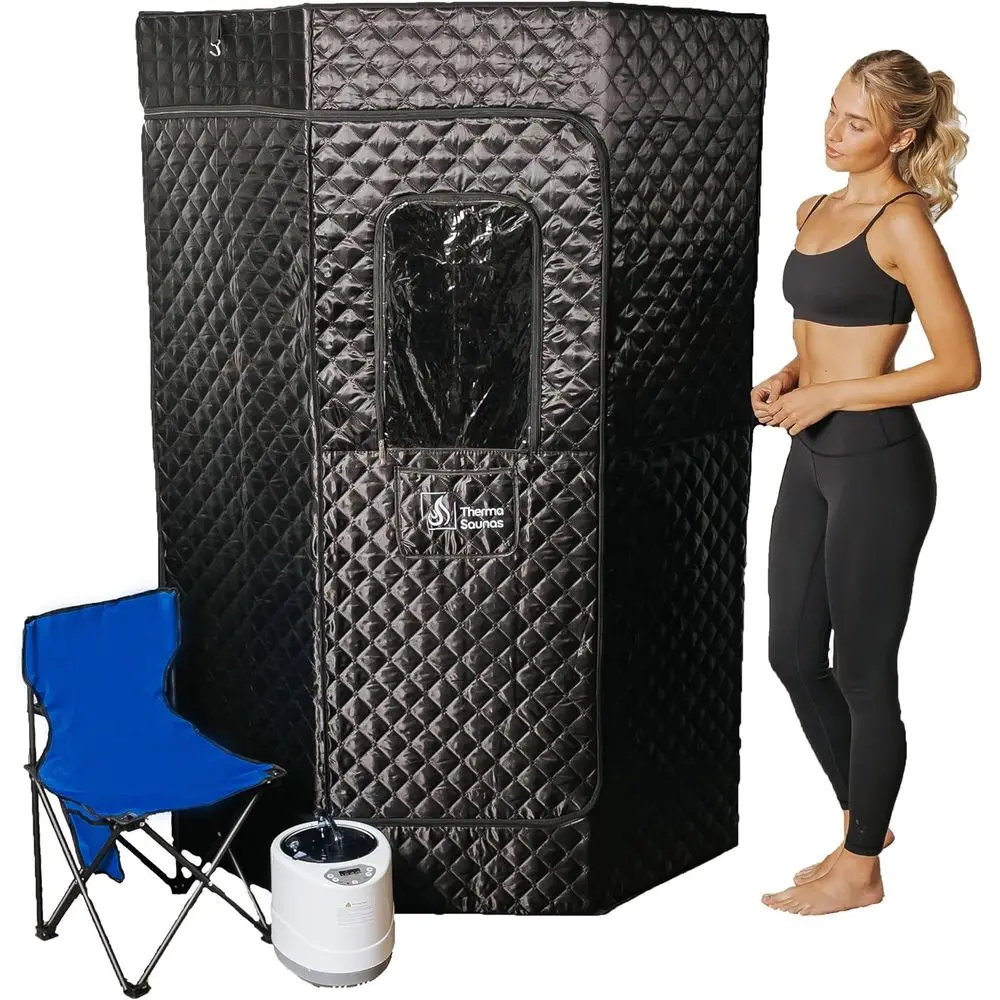 

Portable Steam Sauna Box for Home, 5 Layer Waterproof, Portable Steam Sauna with 4L Steamer, Remote Control & Folding Chair, Ind