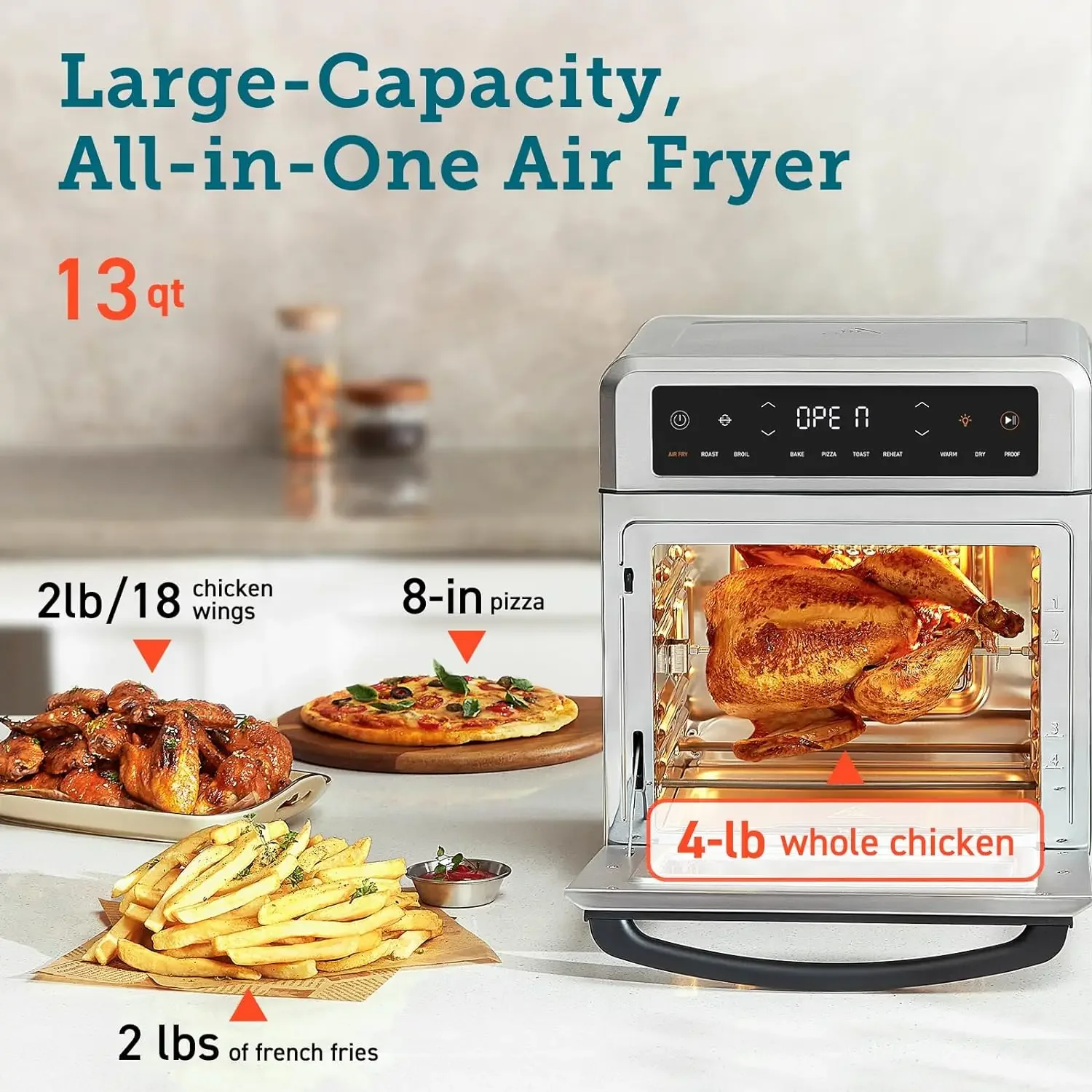 NEW Air Fryer Toaster Oven, 13 Qt Airfryer Fits 8