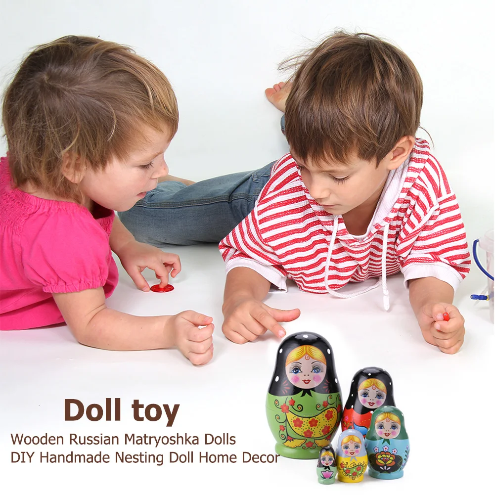 1 conjunto de bonecas artesanais de madeira, pintura colorida, desenhos animados, meninas, boneca matryoshka russa, ornamento, presentes, brinquedo de bebê