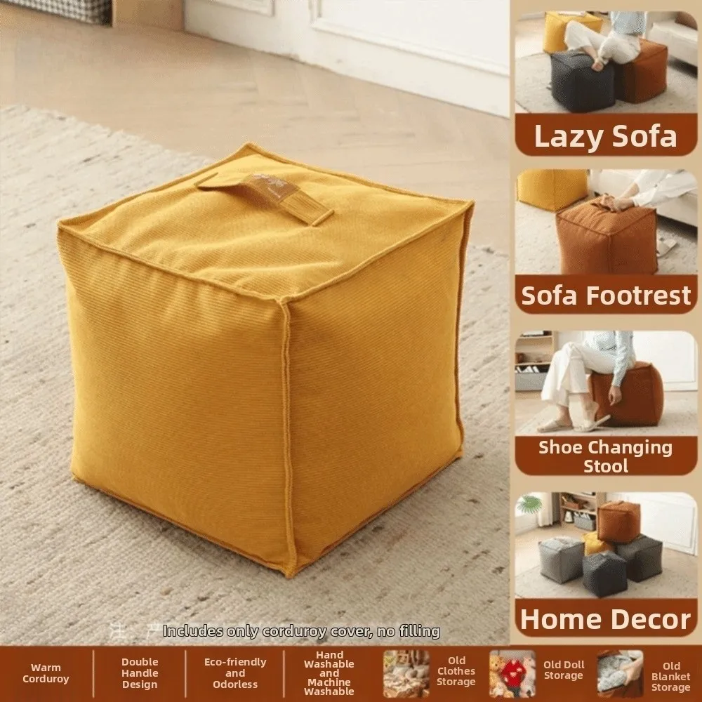 Comfortable No Filling Seat Cushion Cover Large Capacity Soft Sofa Stool Cover With Handle Square Storage Stool Living Room