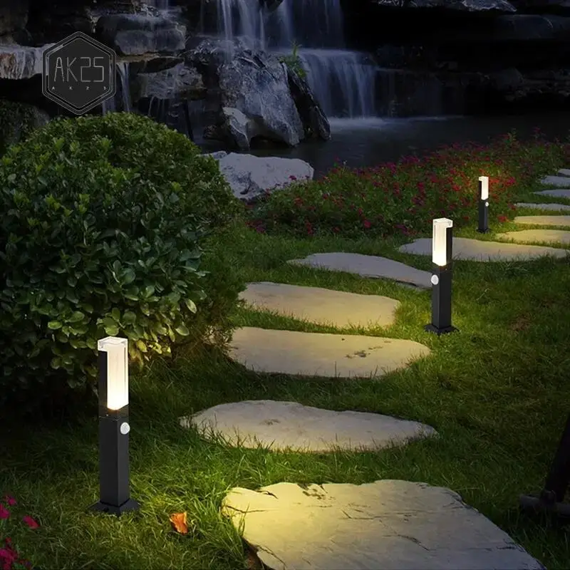 

AK25-Датчик движения человека, светодиодный светильник для газона, уличный водонепроницаемый IP65, акриловый абажур, садовая вилла, пейзажная дорожка, газонный светильник