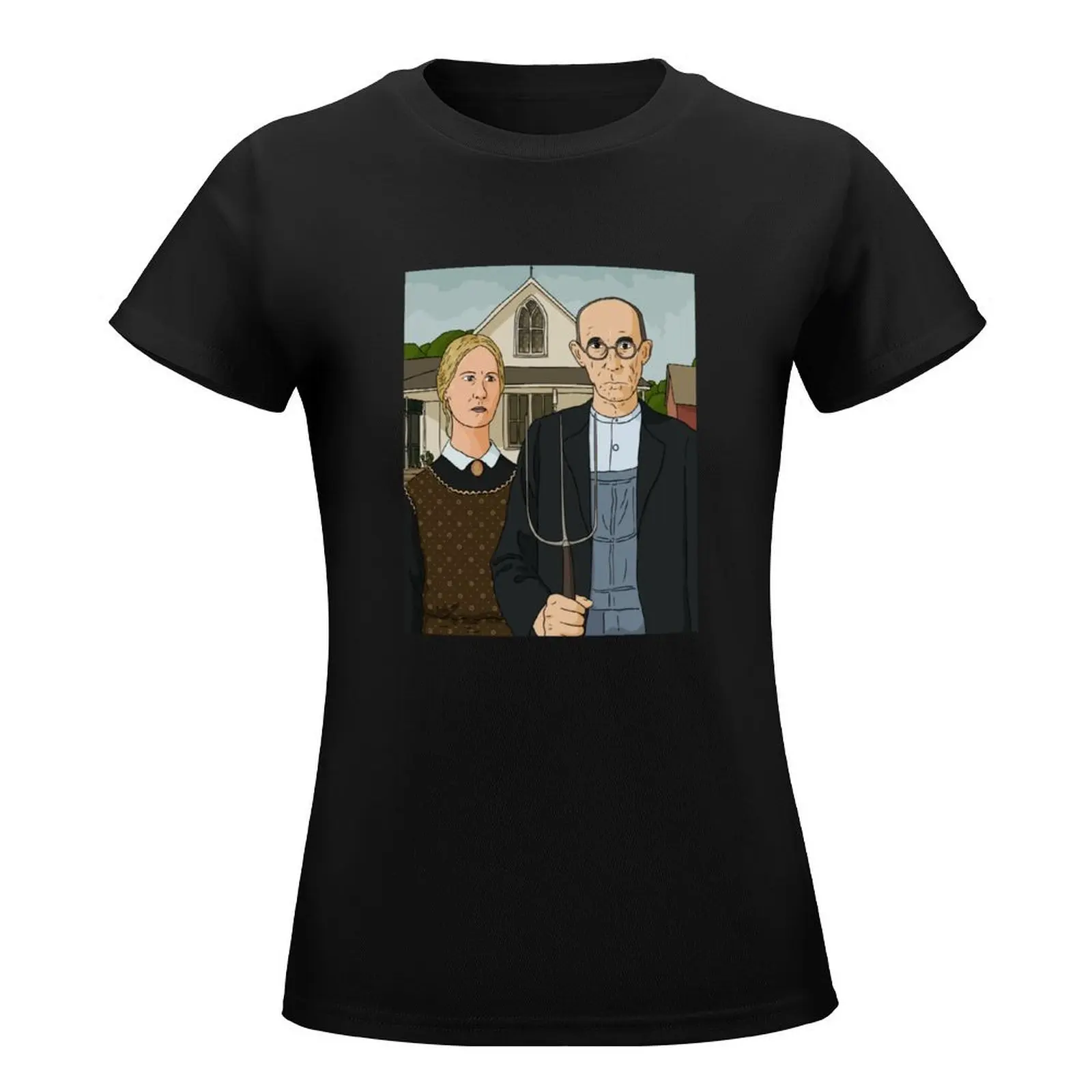 Grant Wood American Gothic Painting Vector art T-Shirt vintage clothes plus size tops graphics female black t shirts for Women