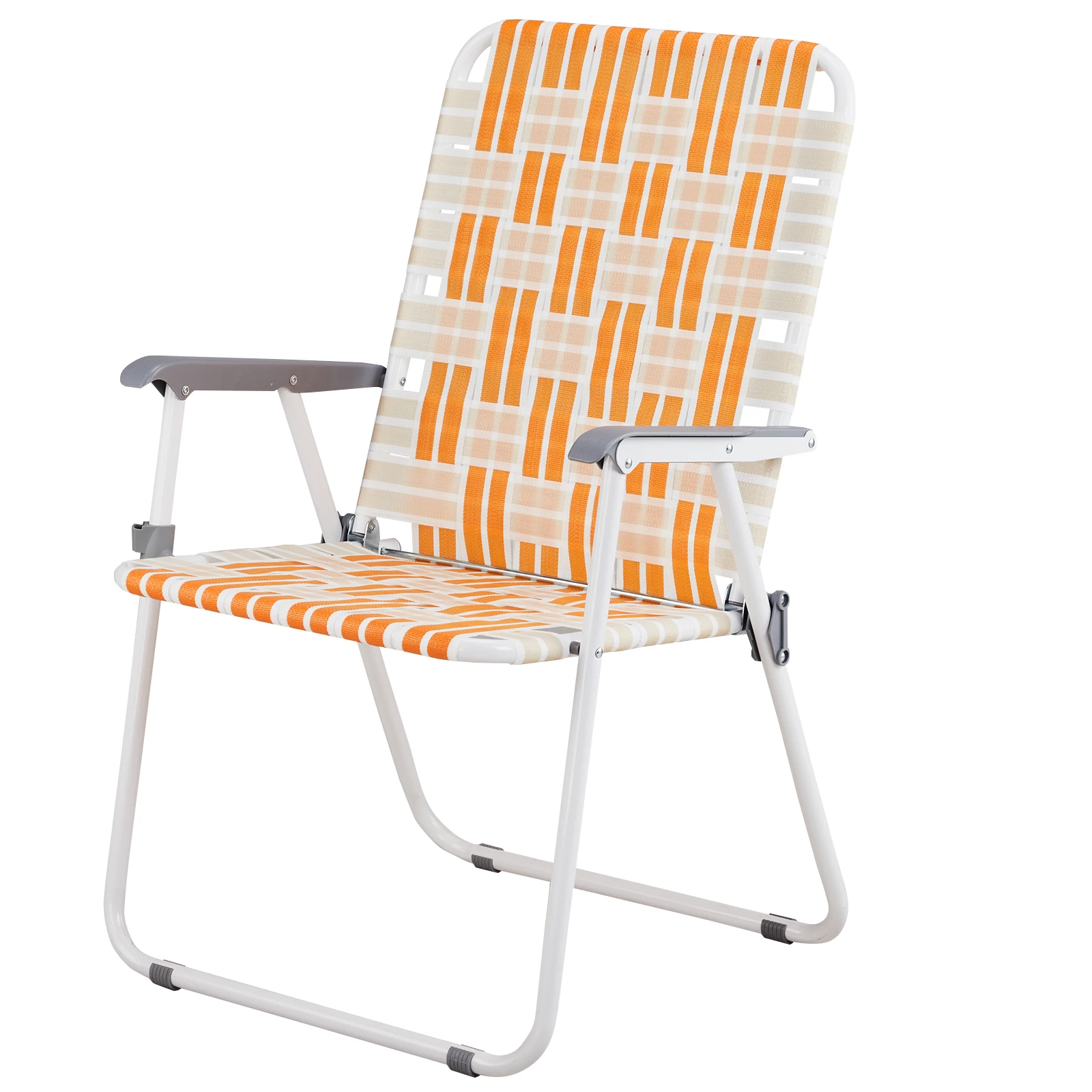

Set of 2 Webbed Folding Beach Chairs, Outdoor Patio Lawn Foldable Chairs for Camping Fishing Yard Poolside BBQ, Orange & White