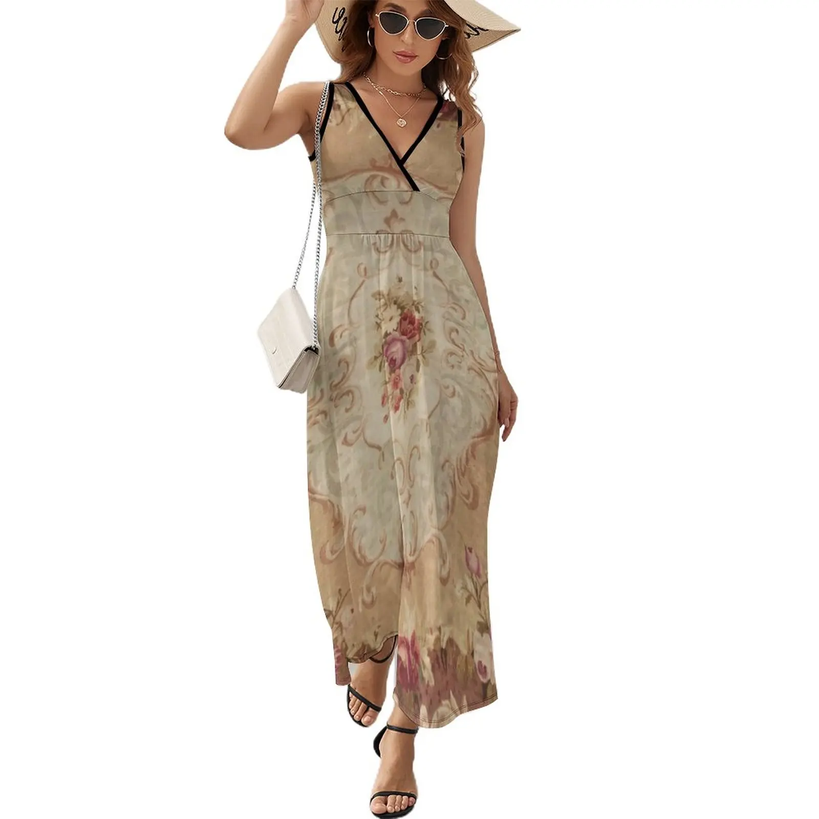 

Antique Rose Floral French Aubusson Rug Print Sleeveless Dress sexy dress for women fairy dress