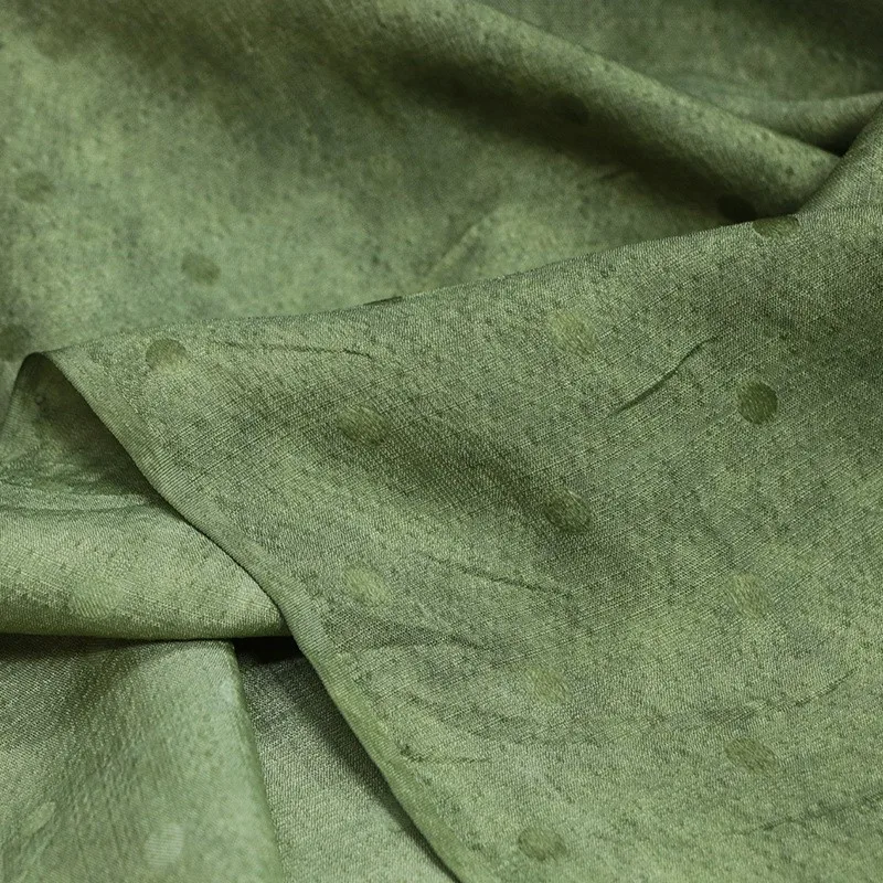 

Natural silk tussah polka dot jacquard dirty dyeing art stir-fried color fabric nostalgic clothing designer