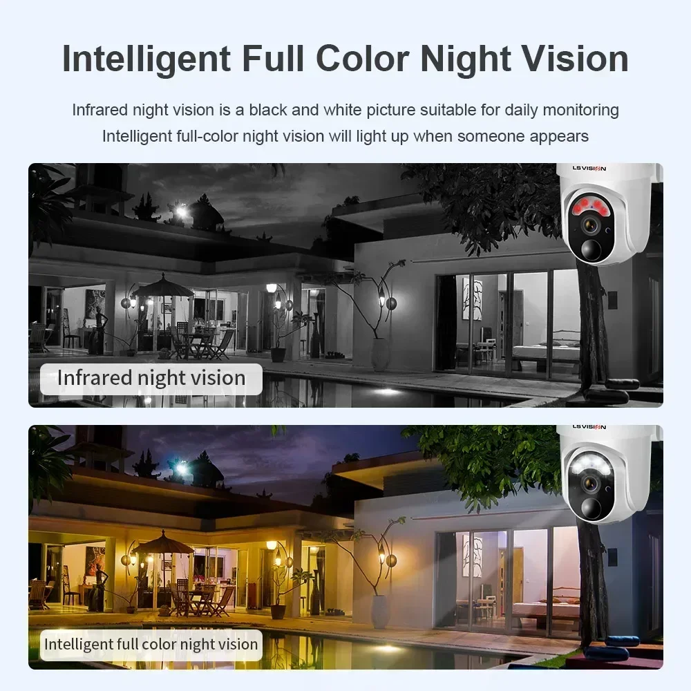 LS VISION 4MP 4G/WiFi Solar Camera Outdoor Wireless PTZ Color Night Vision PIR Human Detection Secutity Camera Bulit-in Battery