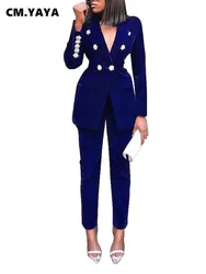 Tuta autunno inverno blazer a maniche lunghe dentellato pantaloni tuta a due pezzi Casual Office Lady Outfit Solid Women Set Uniform 1230