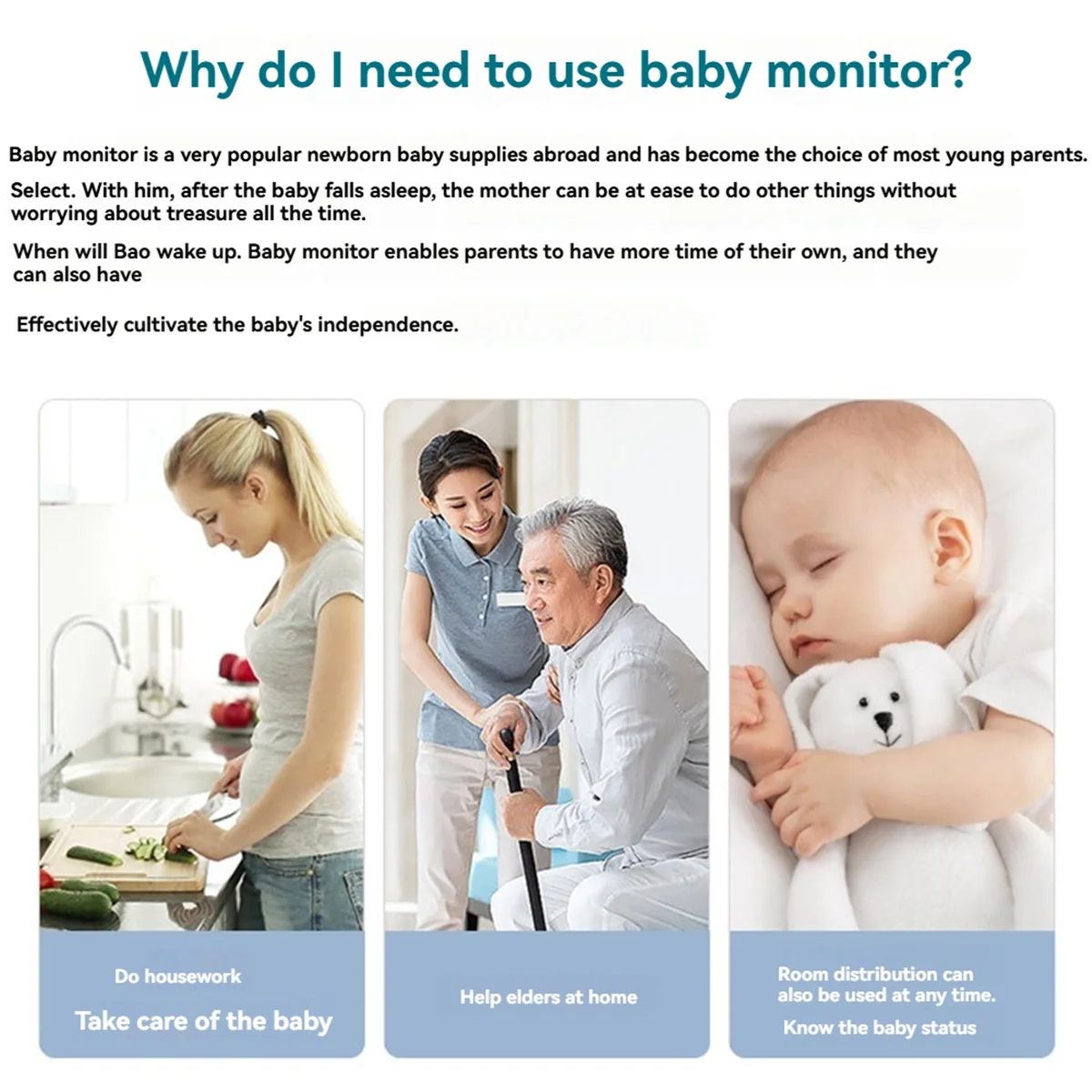 ABXHA Wireless Baby Guardianship Audio Walkie-Talkie Interfon Pemantauan Suara Monitor Menangis Suara Anak dengan Indikator