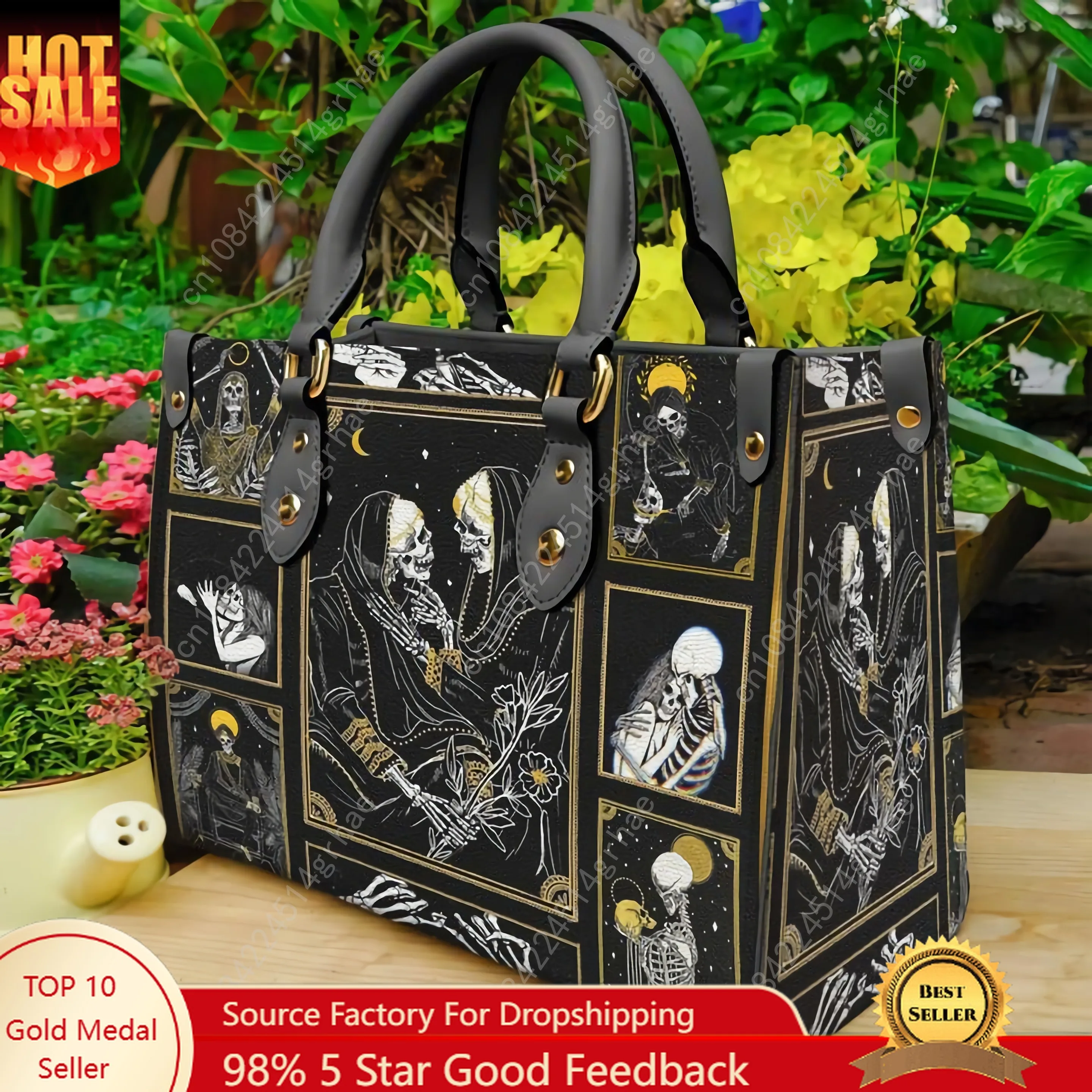 

The Lovers Skull Tarot Leather Bag Handbag For Women Large Shoulder Handbags With Long Strape High Quality Female Tote Bag
