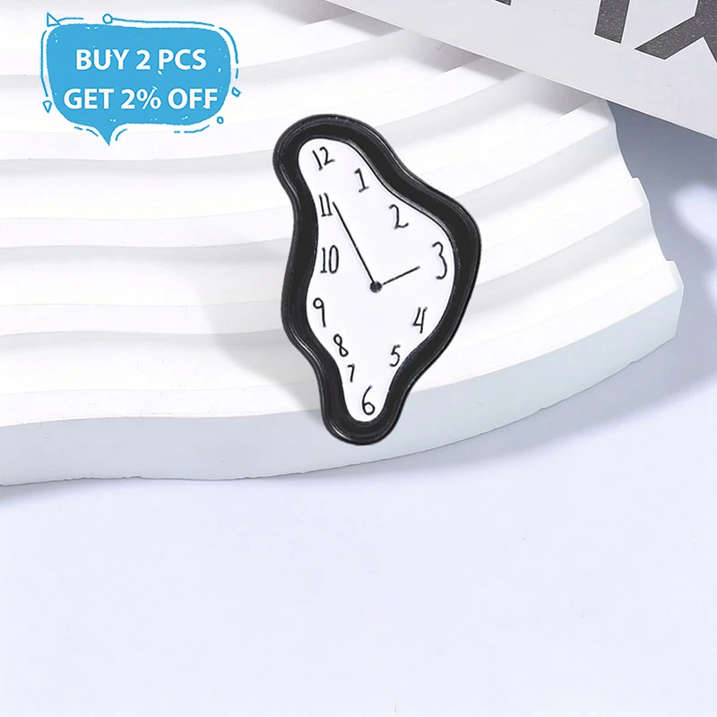 Melted Shape Creative Wall Clock Enamel Pins Dali Style Distorted Metal Brooches Fashion Lapel Badge Backpack Clothes Jewelry