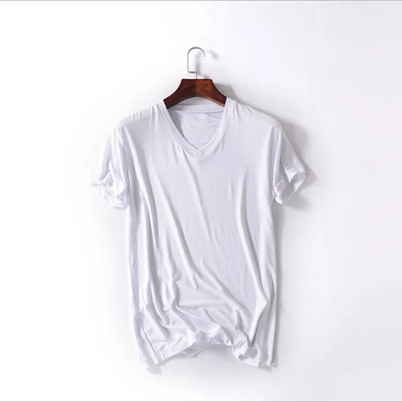 2024 Brand New Men\'s Modal T-Shirt V-Neck Large Size Men T-Shirt Short Sleeve Loose Man T shirt Solid Color For Male Tops Tees