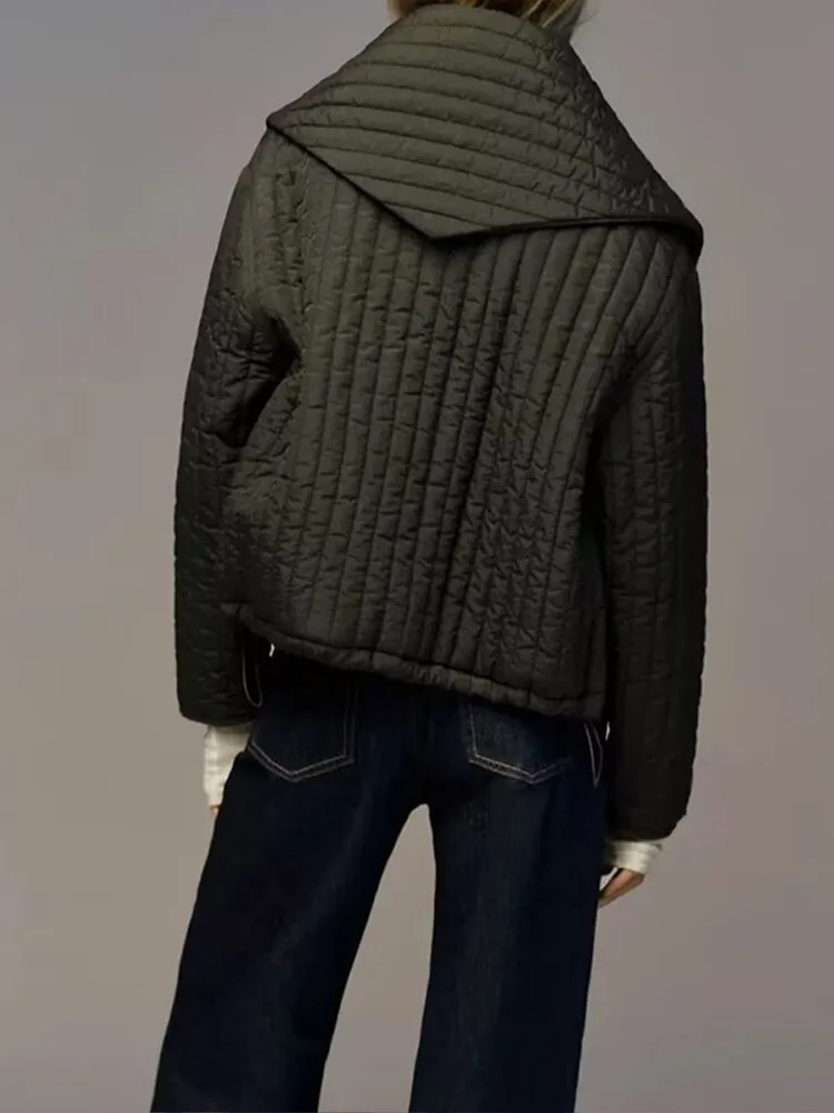 เสื้อโค้ทผ้าฝ้ายแขนยาวทรงหลวมสำหรับผู้หญิง สไตล์หรูหรา ปกผ้าพันคอแบบเรียบง่าย เหมาะสำหรับฤดูหนาว สวมใส่สบายๆ แบบลำลอง