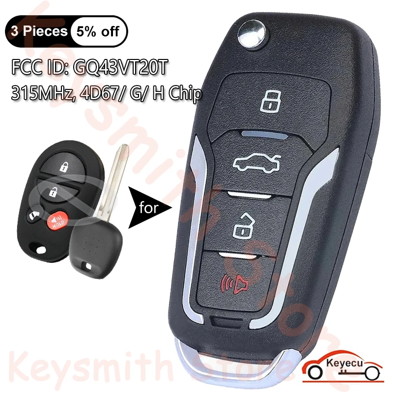 

KEYECU 4 Buttons 315MHz 4D67 G H Chip for Toyota Sienna 2004-2010 Tundra Tacoma 2015-2017 Upgraded Flip Remote Key Fob GQ43VT20T