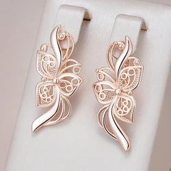 Kinel Hot Unique Glossy Long English Earrings for Women Fashion 585 Rose Gold Color Metal Flower High Quality Daily Fine Jewelry