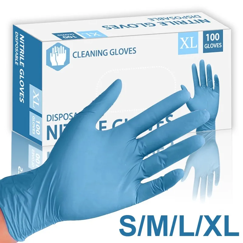 20/50/100PCS Nitrile Gloves Disposable Blue Gloves Household Kitchen Living Room Cleaning Hairdressing Nail Car Wash Tools