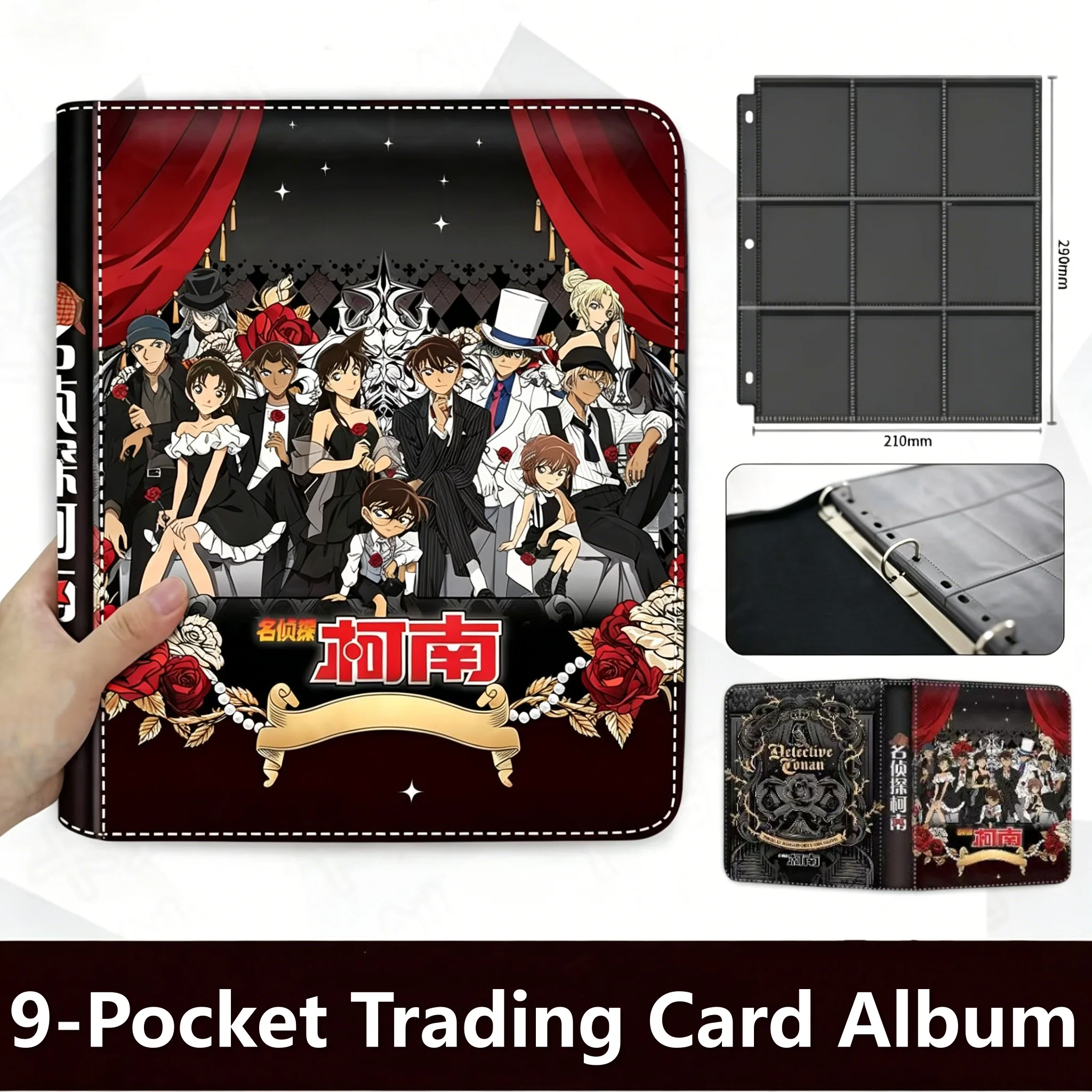 9-Pocket Detective Conan Trading Card Album Zipper Holder for Conan TCG Game Cards Organizer Anime for Collectors Fans
