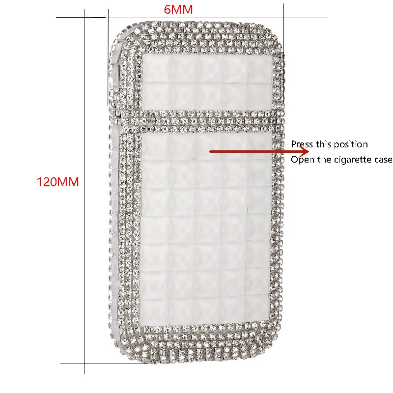 Luxury Diamond Plastic Cigarette Case Box for Long Slim 100\'s Cigarette - USB Lighter Rechargeable luxury Shiny Rhinestones