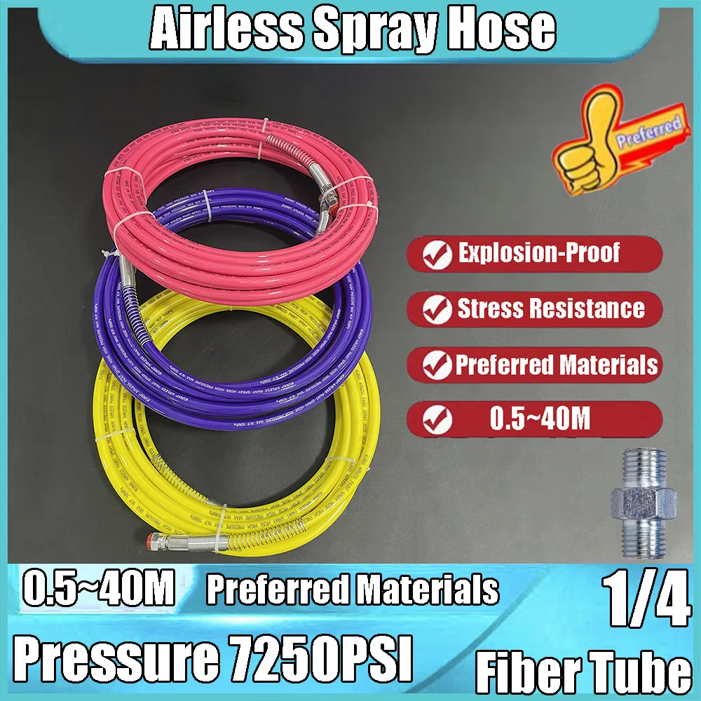 

1/4BSP Airless Spray Hose, Double-Layer Fiber T-ube, Working Pressure 7250PSI Spray Machine Universal Accessories