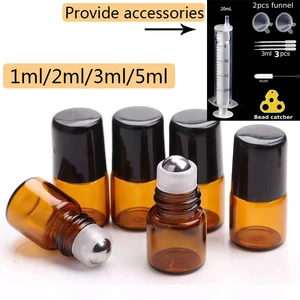 50 pièces 1 ml 2 ml 3 ml bouteilles roulées en verre 5 ml pour huiles essentielles Rouleau en verre rechargeable ambré Fioles métalliques d’huile Mini bouteille 10 meilleures bouteilles à rouleaux de vente - No 10