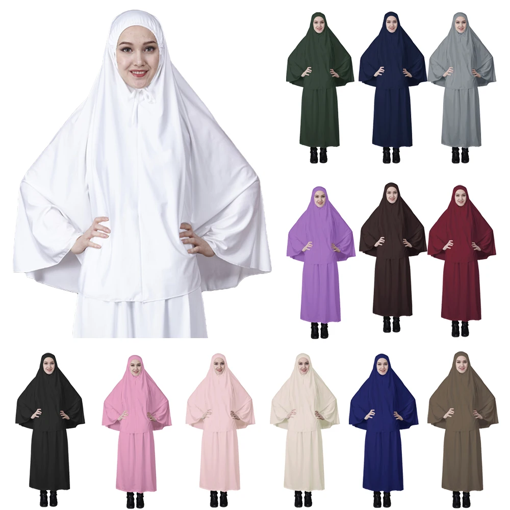 

Ramadan Eid Abaya Gowns for Women 2 Piece Set Muslim Prayer Garment Long Khimar Hijab Dress Abayas Dubai Islamic Burqa Clothing