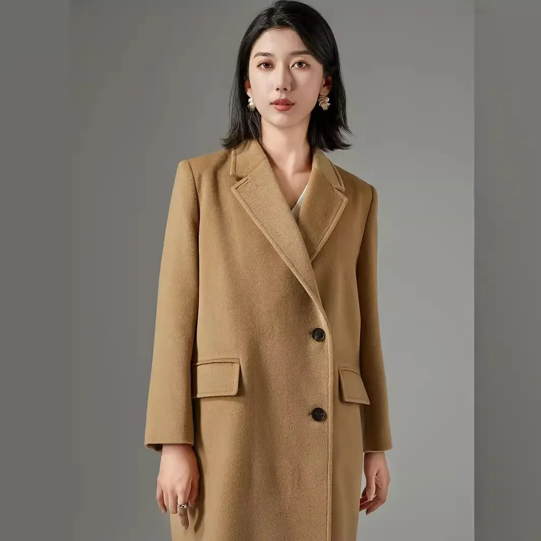 2024 autumn and winter new Korean version 20 cashmere temperament front shoulder quiet luxury thin high-end cashmere coat women