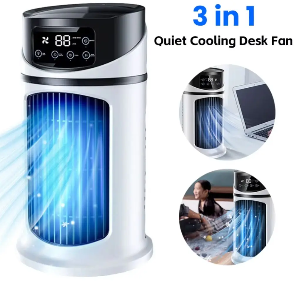 Compact Design Air Cooler Fan Dual Fan Heads Water Mist Atomization Desktop Cooling Fan Low-Noise Operation for 5V/2A
