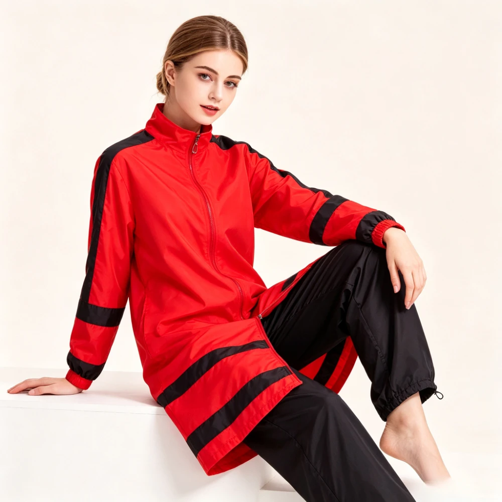 3 Colors Front Zip Long Jacket Burkini Contrast Striped Loose Trousers Quick Dry UV Protection Muslim Women Modest Full Coverage